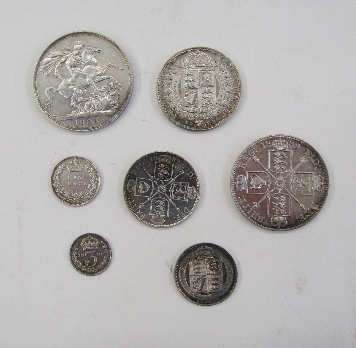 Victoria 1889 specimen set, Crown to Threepence, coins held in hinged box, coins have previously - Image 3 of 3