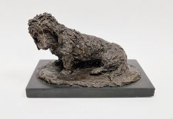 Bronze model of seated shaggy dog with Art Foundry stamp, on black base, 22.5cm wide x 13.5cm high x