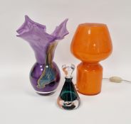 Retro 1960's cased orange glass table lamp, electrified, an Andrew Sanders green tinted cased