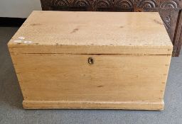 Late 19th/early 20th century pine coffer of rectangular form with brass escutcheon and twin metal