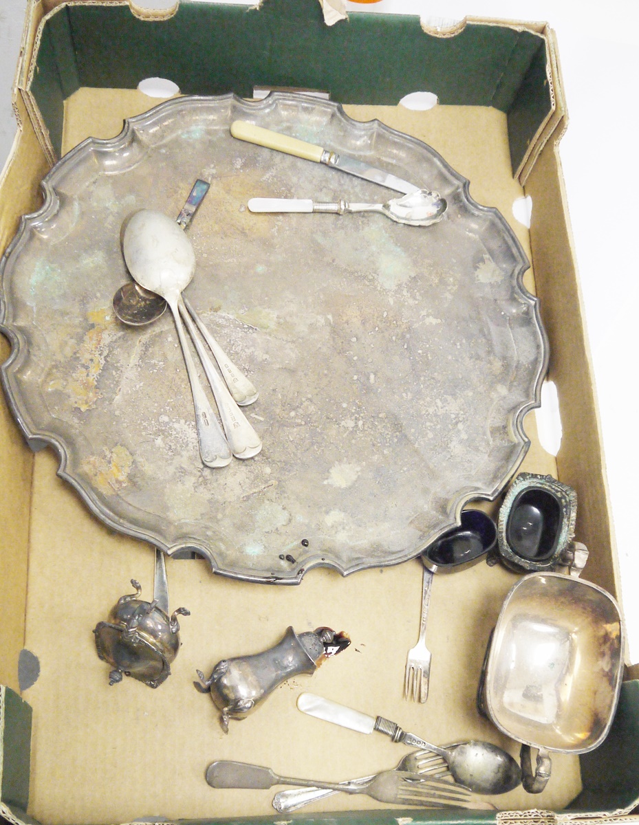 Silver plated three-piece teaset and other plated wares including two trays, a sugar caster, part - Image 4 of 4