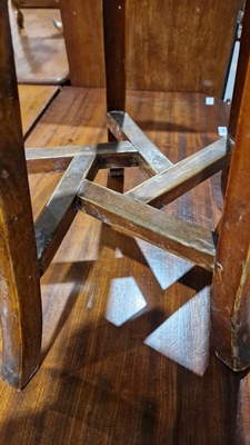 Early 20th century Chinese stool, the circular top raised on four splayed legs joined by - Image 5 of 8