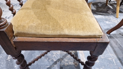 Late 19th/early 20th century oak corner chair with carved spiral supports and X-frame stretcher, - Image 34 of 44