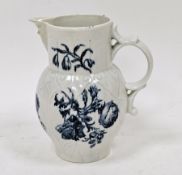 Worcester porcelain small cabbage leaf moulded mask jug, circa 1780, blue crescent mark, with mask
