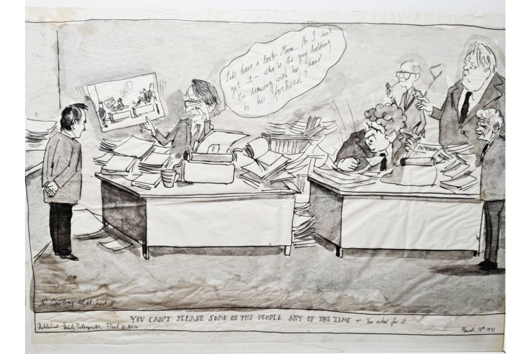 Nicholas Garland (20th century) Pen and ink wash "You Can't Please Some of the People Any of the - Image 1 of 8