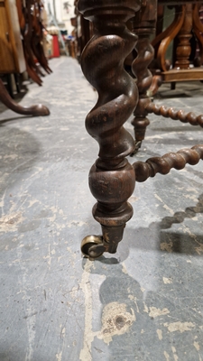 Late 19th/early 20th century oak corner chair with carved spiral supports and X-frame stretcher, - Image 39 of 44