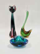 Group of Murano coloured glass, mid century, comprising a quatrefoil green tinted dish (chipped),