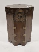 Asian brass-bound octagonal stained wood canister having flowerhead engraved lock plate, 46cm x 31cm
