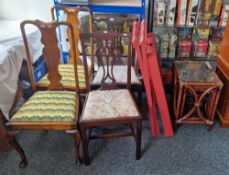 Pair of 19th century mahogany Chippendale-style dining chairs with drop out upholstered seats,