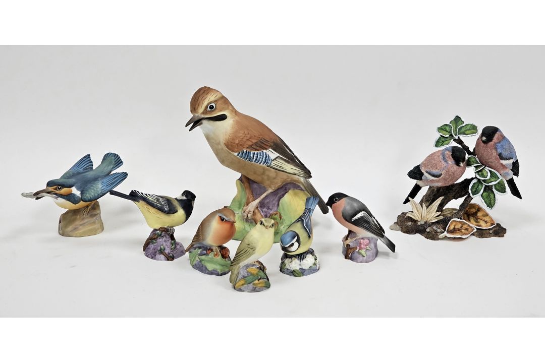 Group of Royal Worcester models of birds and others similar, including a wood warbler, a blue tit, a - Image 1 of 5
