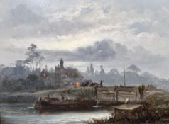 Attributed to William Anslow Thornley (act.1858-1898) Oil on board Moonlit river scene, indistinctly