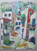Catriel Efrony (Austrian, b.1923) Pen and watercolour Street scene, signed and dated '91 lower left,