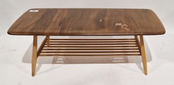 Ercol 459 'Golden Dawn' coffee table, solid elm and beech, with lower tier magazine rack, height