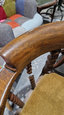 Late 19th/early 20th century oak corner chair with carved spiral supports and X-frame stretcher, - Image 26 of 44
