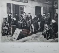 Six late 19th/early 20th century framed Russian prints, including 'Le Bazar de Moscow',  '