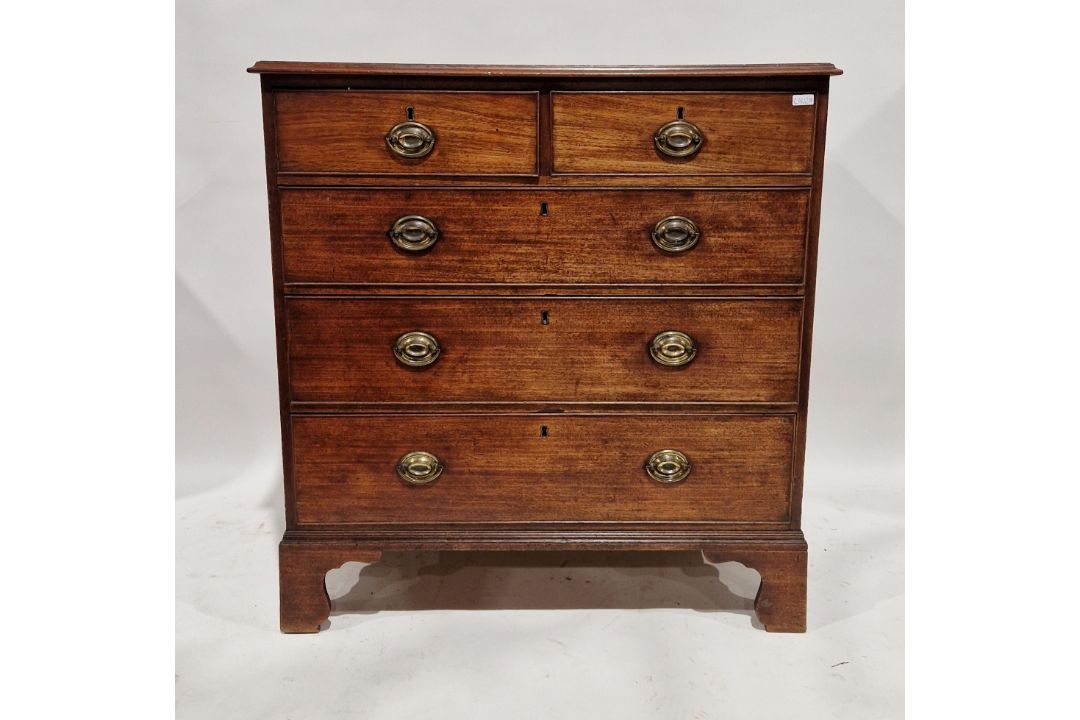 George III mahogany chest of two short and three long graduated drawers with cockbead borders, brass - Image 2 of 2