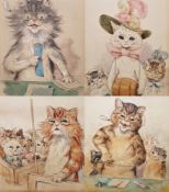 Louis Wain (1860-1939) Set of six watercolour and bodycolour drawings 