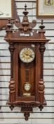 Late 19th century Vienna regulator-style mahogany cased wall clock with three finials to the