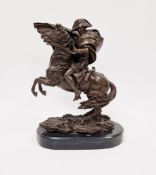 Bronze figure of Napoleon on horseback, signed 'Carpeaux', on black marble plinth base, 30cm x 22cm