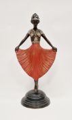 Art Deco-style figure of a dancing girl, patinated and painted brass, possibly American, her