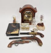 Display of dried flowers under glass dome, mid century, a gilt painted quartz geode, an onyx gilt