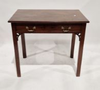 George III-style mahogany side table with frieze drawer, brass swan neck handles above fretwork