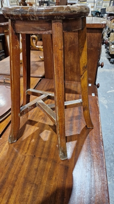 Early 20th century Chinese stool, the circular top raised on four splayed legs joined by - Image 6 of 8