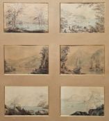 19th century school Watercolour and pencil Set of six coastal, river and lakeside scenes to