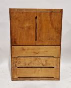 Mid century Liden-White veneered chest, the double cupboard doors revealing a single shelf above