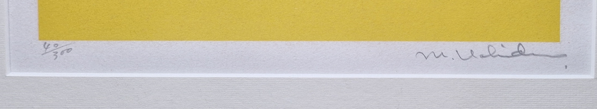 M Uelid... Colour print  Pagoda like building and a field of corn, signed in pencil lower right, - Image 3 of 3