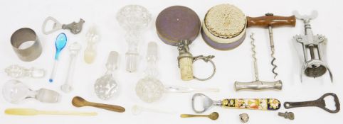 Collection of corkscrews and bottle openers including a late 19th/early 20th century turned wooden