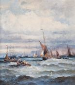 Charles Thornley (1852-1902) Oil on canvas Coastal scene with boats and sailing vessels on choppy