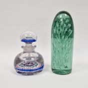 Large Victorian green tinted dump-shaped weight with bubble inclusions, 21.5cm high and a British