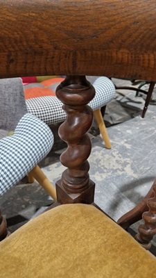 Late 19th/early 20th century oak corner chair with carved spiral supports and X-frame stretcher, - Image 7 of 44
