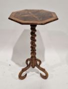 Possibly olivewood tripod occasional table with octagonal top, quarter veneered, mahogany cross-