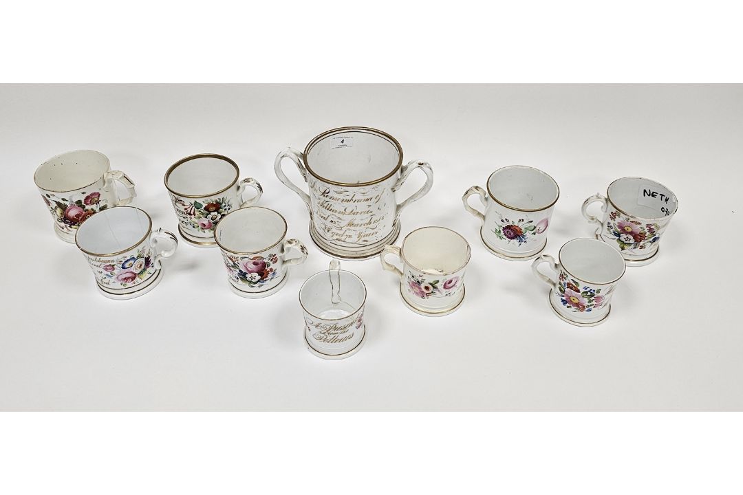Collection of Staffordshire porcelain named mugs, some named and dated others inscribed with verses, - Image 2 of 2