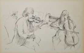 Caroline Sillars (1933-1988) Pencil on paper Study of a violinist and cellist, initialled lower