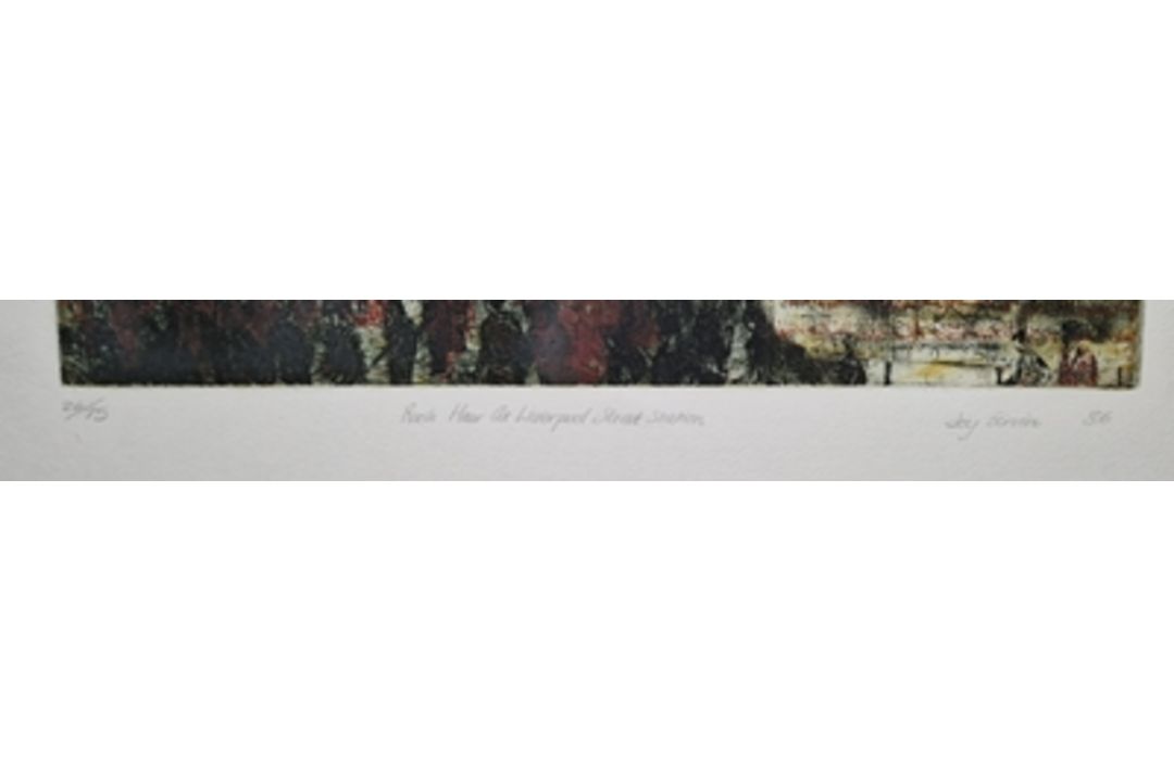 After Joy Girvin (b.1961) Etching and aquatint "Rush Hour at Liverpool Street Station", limited - Image 4 of 4
