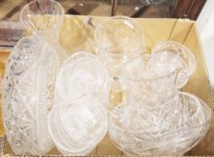 Collection of cut glass to include Stuart sherry glasses, two large cut glass jugs, three cut