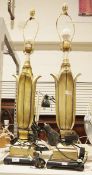Pair of tulip form square based table lamps, 66cm high approx. to bulb fitting (2)  Condition Report
