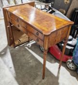 Burr yew and satinwood cross banded canteen table of revived Regency style, baize lined, fitted