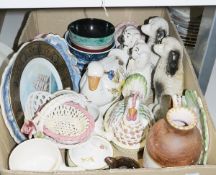 Assorted ceramics to include Staffordshire-style pair of dogs, ceramic woven sweetmeat dishes,