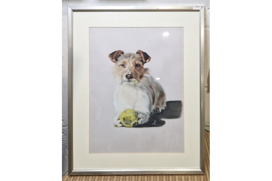 Ella Moulding Triple Dog portrait with Labrador  and two Dachshunds Pastel on paper, framed and - Image 5 of 6