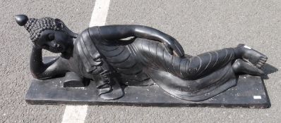 Plaster cast reclining Buddha, black painted