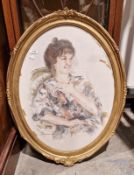 Gill Evans (20th century) Pastel on paper Oval portrait of a young woman, signed and dated '88 lower
