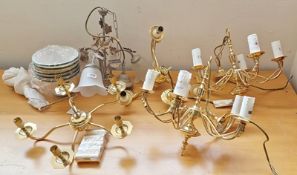 Contemporary Contessa gilt-metal five-light pendant light and five parchment style shades, with