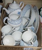 Royal Victoria Rose Bouquet part service with blue detail on a white ground, a continental pottery