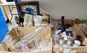 Glass rolling pin with cork stopper to one end, a carved soapstone figural group, a Zwiersel Glas