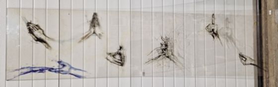 Unattributed Painting on perspex Study of hands, 230cm x 60cm