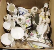 Adderley Lawley part tea service, a Meissen-style candlestick depicting a lady holding a small